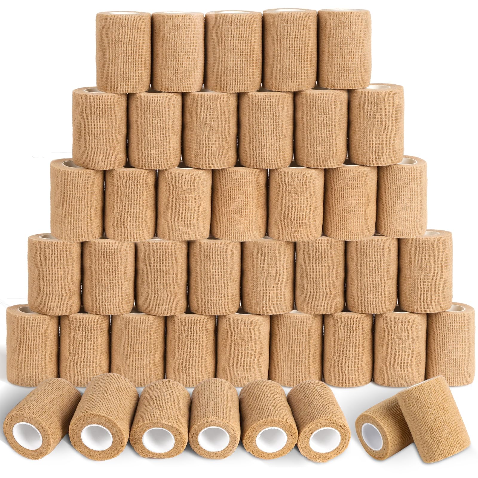 60 Pack Skin Self Adhesive Bandage Wrap Bulk 3 Inch x 5 Yards Cohesive Bandage,Vet Wrap Breathable Elastic Self-Adherent Tape for Stretch Athletic Sports Wrist Ankle Dogs Pet Vet Wrap