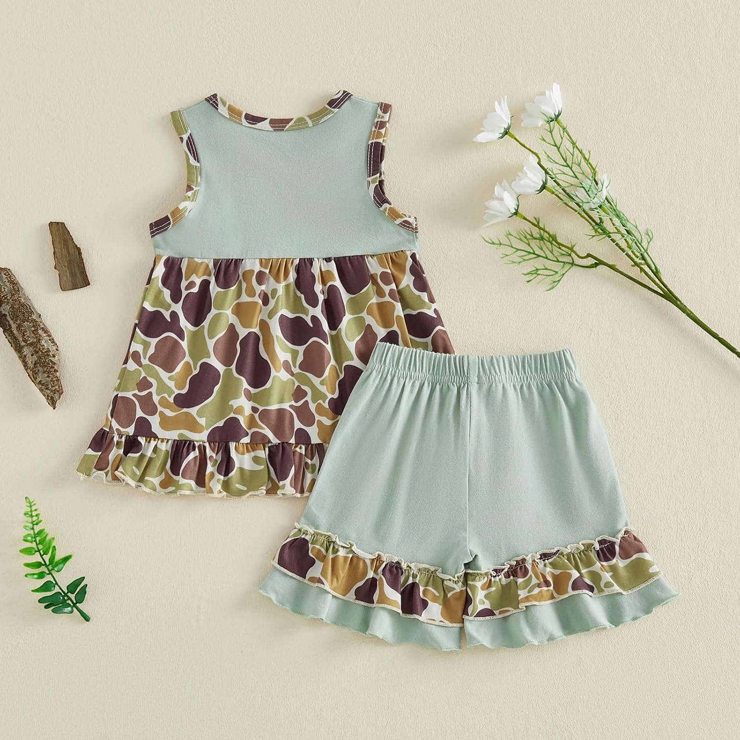 Toddler Baby Girl Hunting Clothes Mallard Duck Camo Sleeveless Tank Top Ruffle Shorts Set 2Pcs Girls Summer Outfits