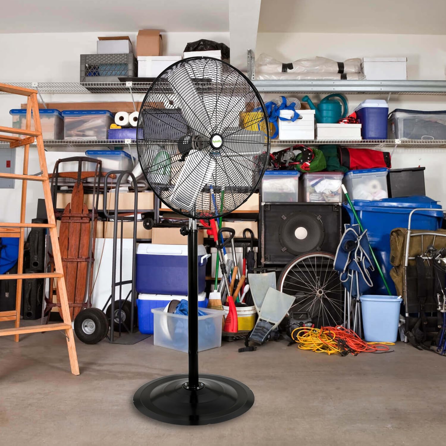 hykolity 30" 8900 CFM High-Velocity Industrial Pedestal Fan, 3-Speed Heavy Duty Oscillating Stand Fan with Aluminum Blades and Adjustable Height, Metal Shop Fan for Commercial, Warehouse, and Garage