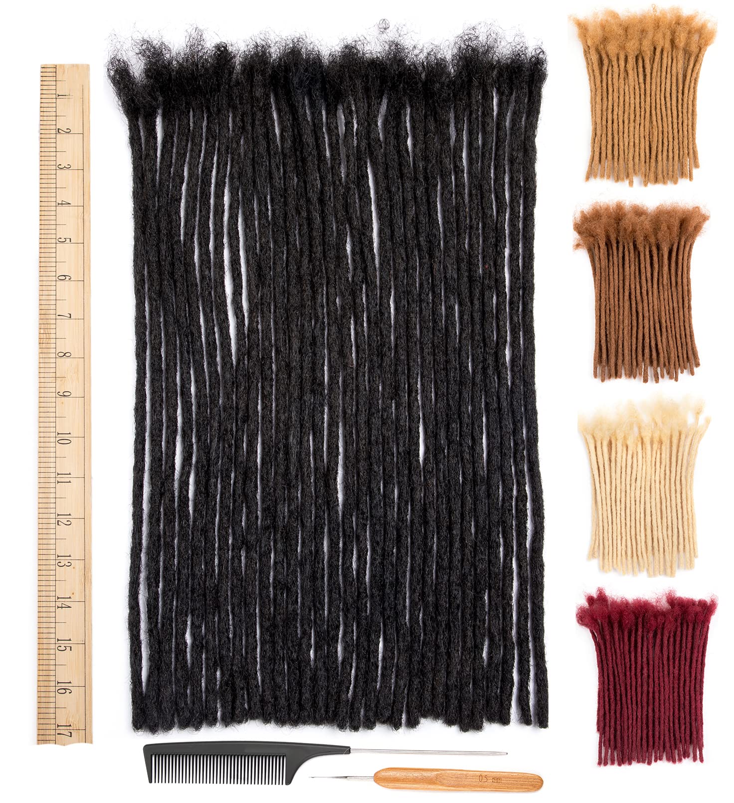 DAIXI 0.24Inch Thickness 16 Inch 30 Strands 100% Real Human Hair Dreadlock Extensions for Man/Women Full Head Handmade 0.6cm Thinner Can Be Dyed and
