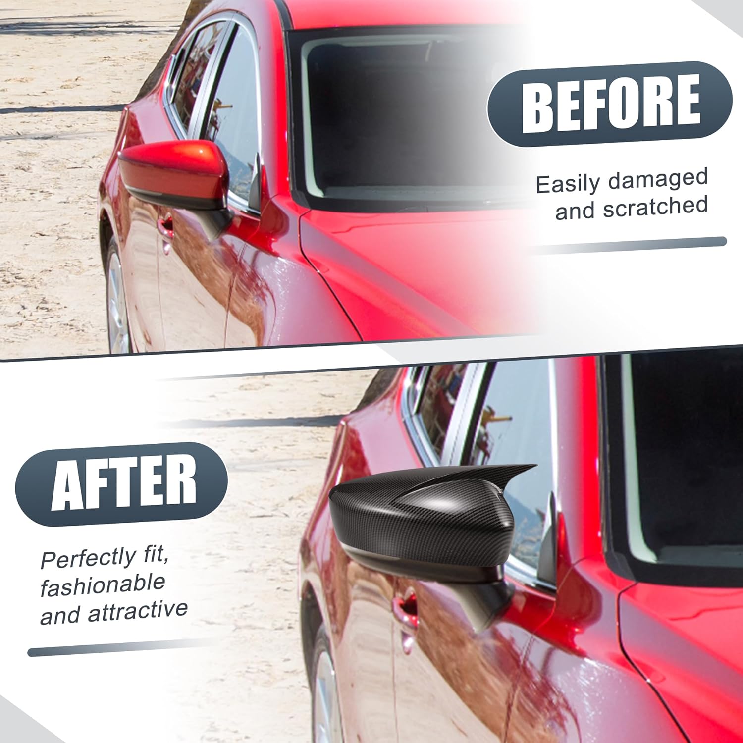 X AUTOHAUX 1 Pair Car Rear View Driver Passenger Side Mirror Cover Cap Overlay Black Carbon Fiber Pattern for Mazda 3 Axela 2014-2019 Mirror Guard Covers Exterior Styling Decoration Trims