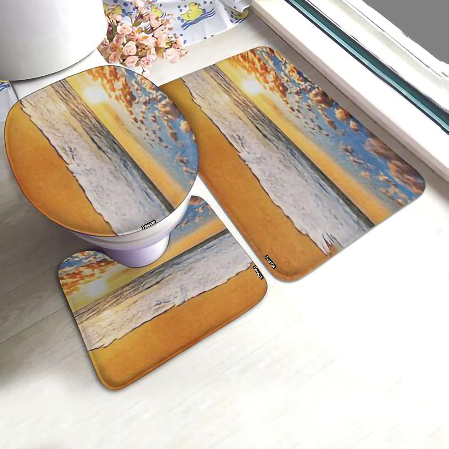 Autumn Seaside Twilight Pattern Bathroom Rug Set of 3 Silicone Free