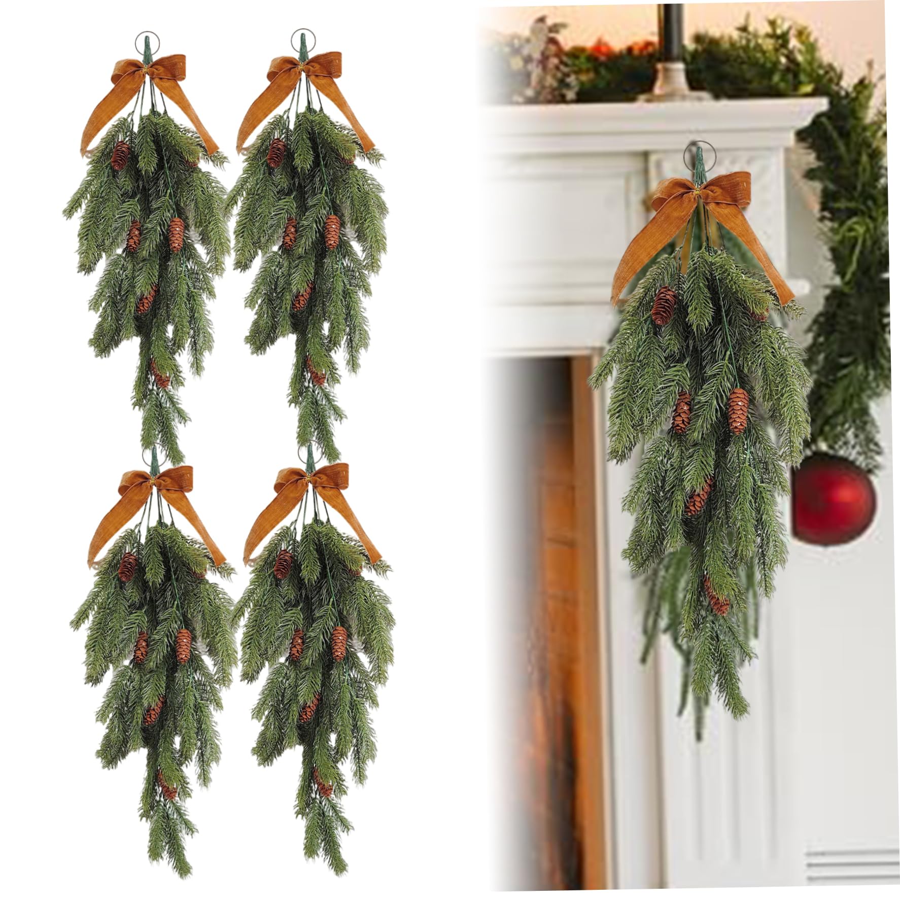 Swag de Noël haut de gamme 4 pièces vannerie décorative de 70 cm avec velours