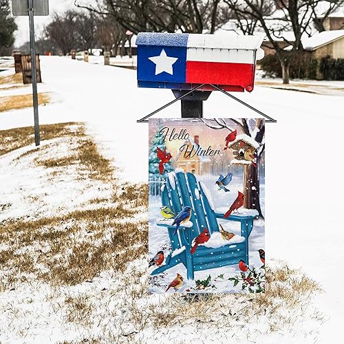 Miniatura 3 de Bandera de jardín con texto en inglés Hello Winter Garden Flag de 12 x 18 pulgadas, arpillera de doble cara de arpillera de Navidad para invierno,