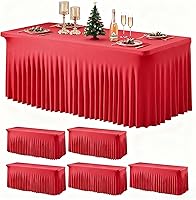 Vista 55 de Wish Care Paquete de 2 manteles de elastano elástico azul bebé para mesas rectangulares de 4 pies, manteles ajustables sin arrugas de 4 pies