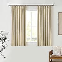 Vista 96 de Cortinas de lino 100% opacas de 90 pulgadas con pliegues de 2 paneles para sala de estar, con pestaña trasera plisada, cortinas oscuras