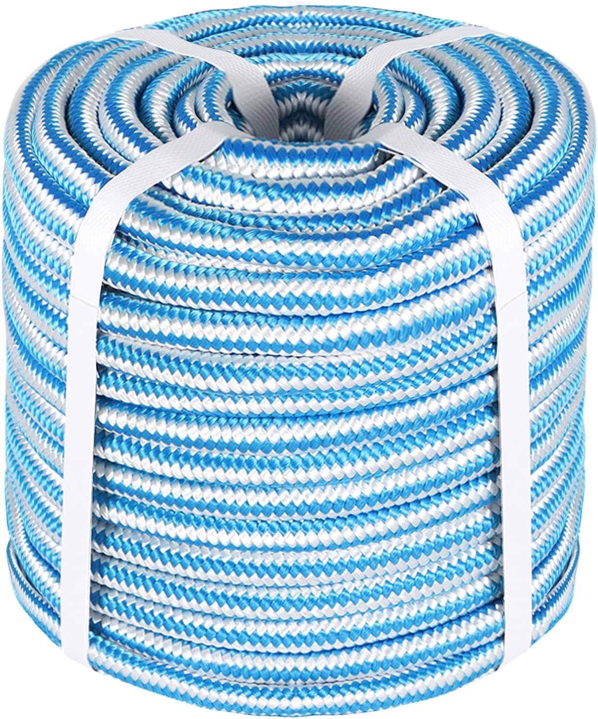 16 Strand Braid Polyester Rope Pulling Rope Arborist Rigging Multipurpose Bull Rigging 1/2 Inch x 150 Feet Green White Blue