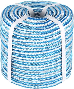 HOSTIC 16 Strand Braid Polyester Rope Pulling Cord Arborist Multipurpose Bull Rigging 1/2 Inch x 150 Feet Blue White
