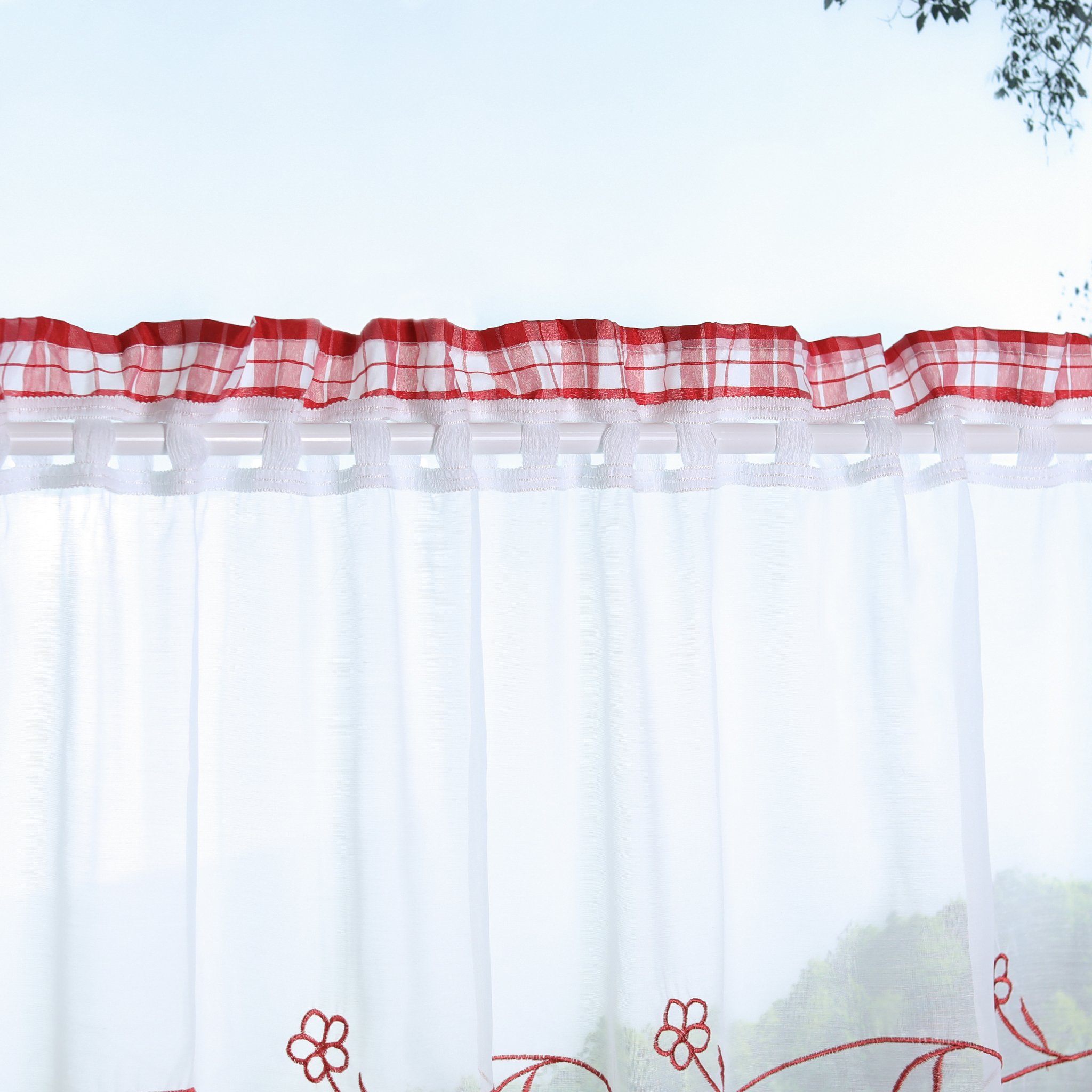 Rideau Brise-Bise Transparent Brodé Chouettes – Voilage Cuisine 90×40 Cm – HongYa