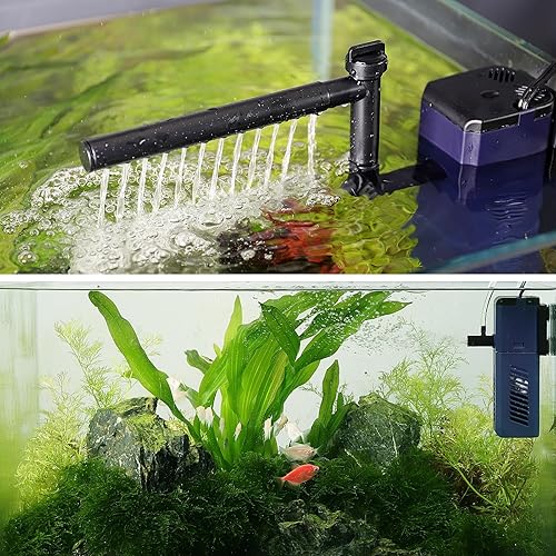 Miniatura 5 de Filtro interno para acuario, filtro sumergible de tanque de peces de filtración multicapa de 135 GPH con aireación y lluvia, circulación de