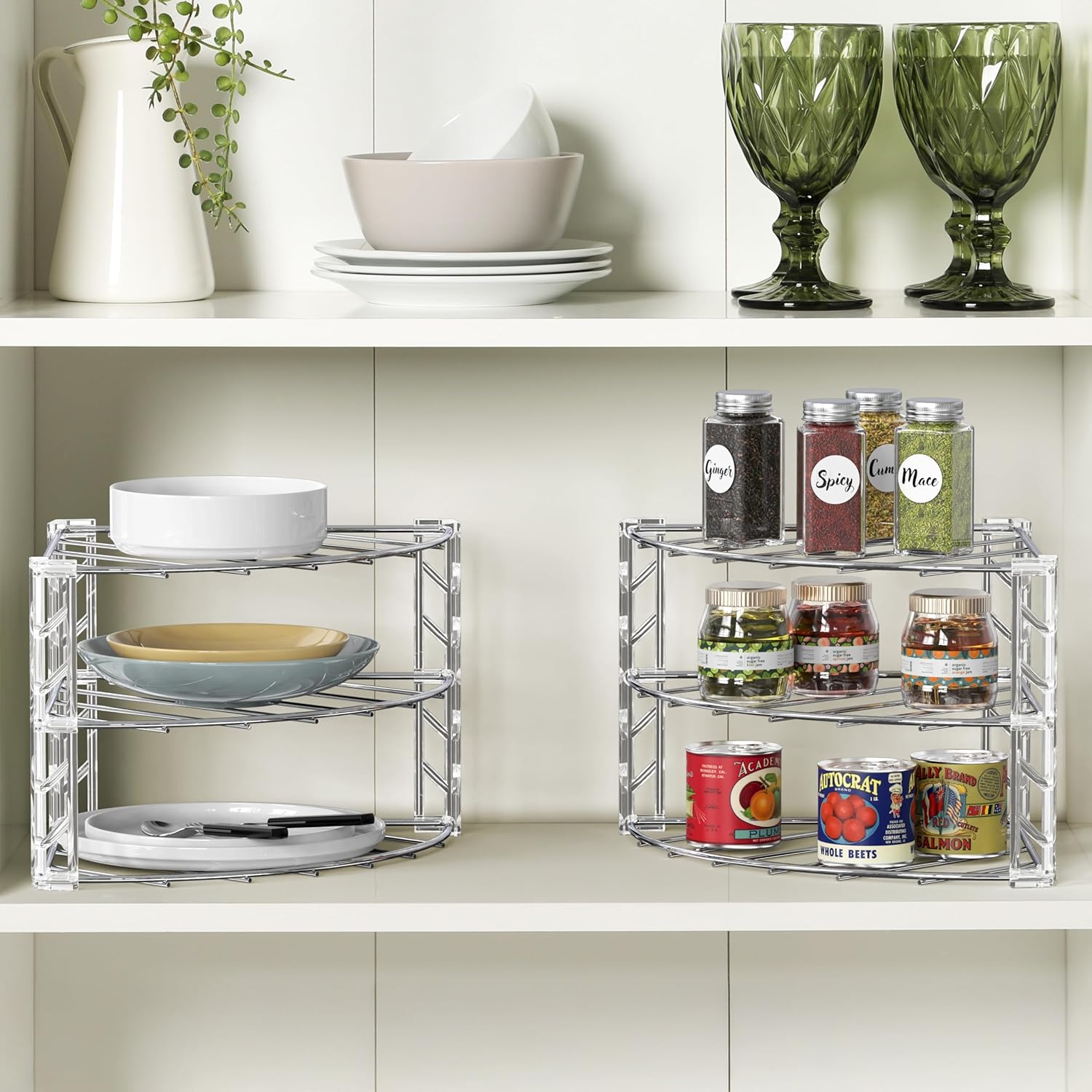 Deco Brothers 3-Tier Counter and Cabinet Corner Shelf Organizer, 2 Pack, Chrome