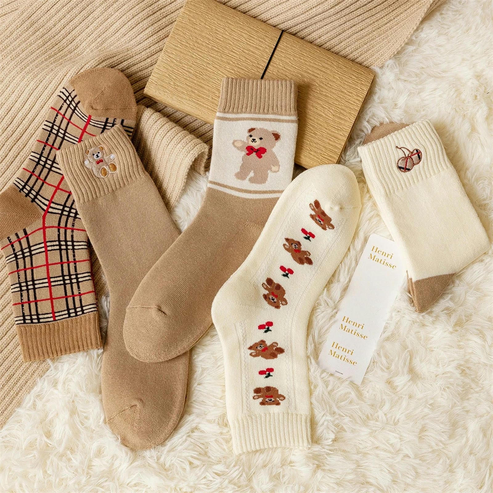 skarpetki 5 par krata zabawne skarpetki haftowane szczęśliwa moda wiosna bawełna długie jesienne damskie urocze skarpetki