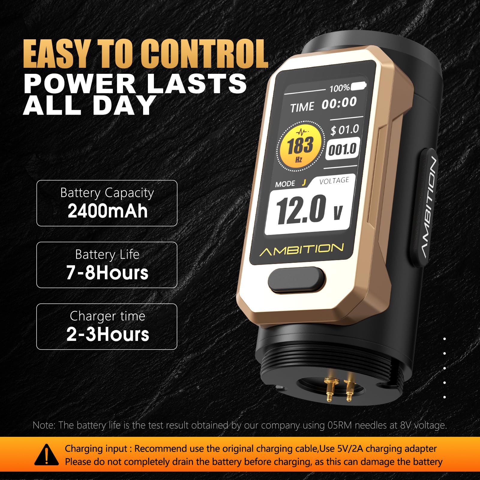 Ambition Soldier Pro 520 Máquina de Tatuar Rotativa Inalámbrica Pluma con Par Ultra Alto 520 g·cm, Carrera Ajustable y Batería 2400mAh para Artistas Profesionales