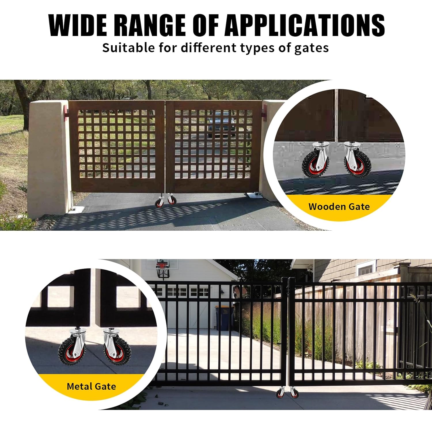 6Inch Fence Gate Wheels,500 lbs Capacity Gate Wheels with Caster Srping Cushioned for Metal/Wooden Gate,360 Degree Swivel with Suspension for Swing Gate Support (Silver 2Pack)…
