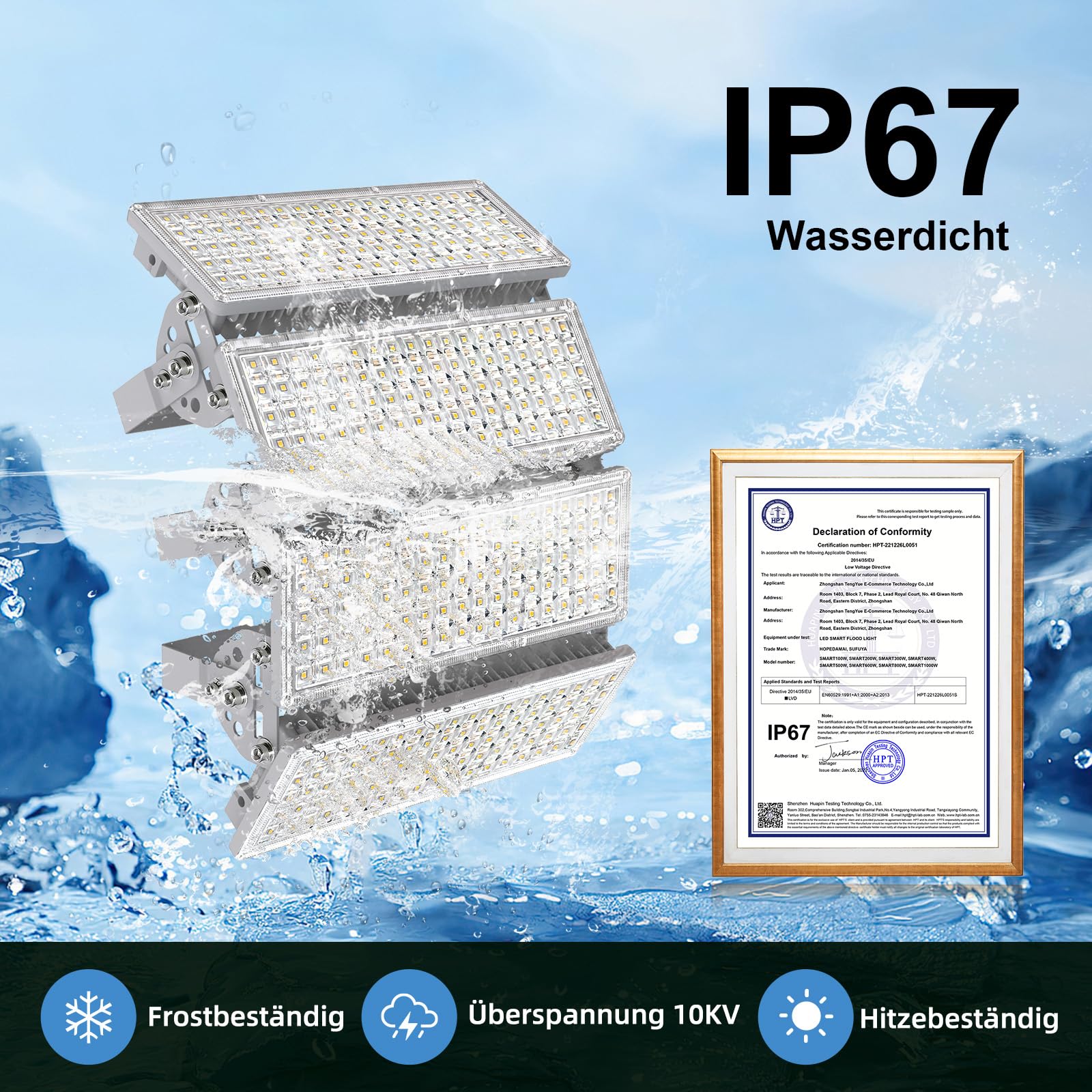 Reflektor zewnętrzny LED 400 W, 56 000 lm, reflektor zewnętrzny, 3000 K, ciepła biel, super jasny, IP67, wodoodporny, zewnętrzny reflektor z puszką rozgałęźną, oświetlenie na podwórko, parking