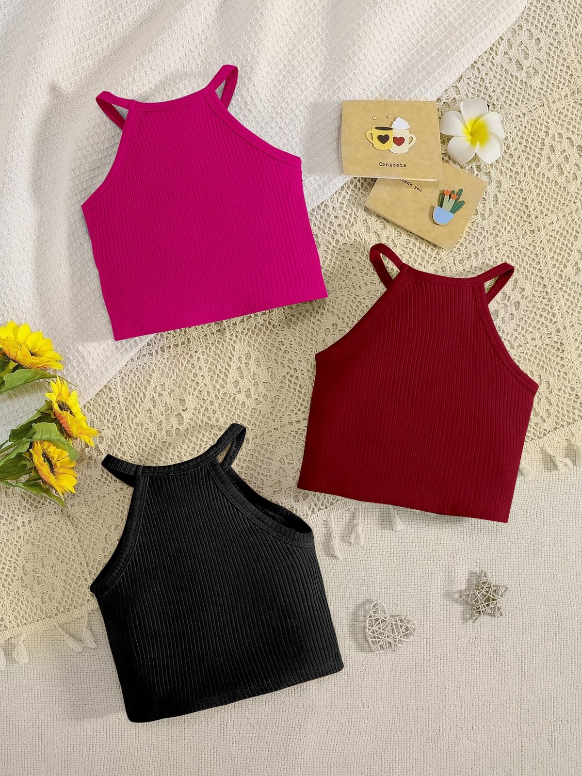 PATTZALA Kids Ribbed Tank Top, Sleeveless Crop Top for Girls,Pack of 3 (in, Age, 3 Years, 4 Years, Multicolor) 1
