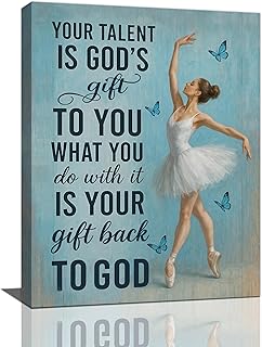 Ballet Wall Art Ballerina Canvas Painting Ballet Dancer Pictures Wall Decor Christian Inspirational Decorations Framed Artwork for Bedroom Bathroom Living Room Office Gifts for Women Girl 12"x16"