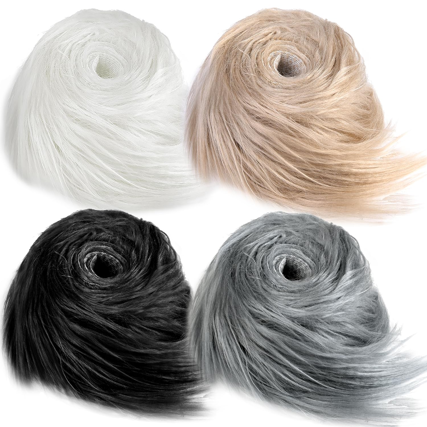 4PCS Faux Fur Ribbon 2"x60" Faux Fur Fabric Pre Cut Rolls Soft Christmas Fluffy Craft Plush Patch Sewing Fur Cuts Furry Patch Ribbon for Cosplay Costume DIY Craft Gnomes Beard Dwarf Decoration