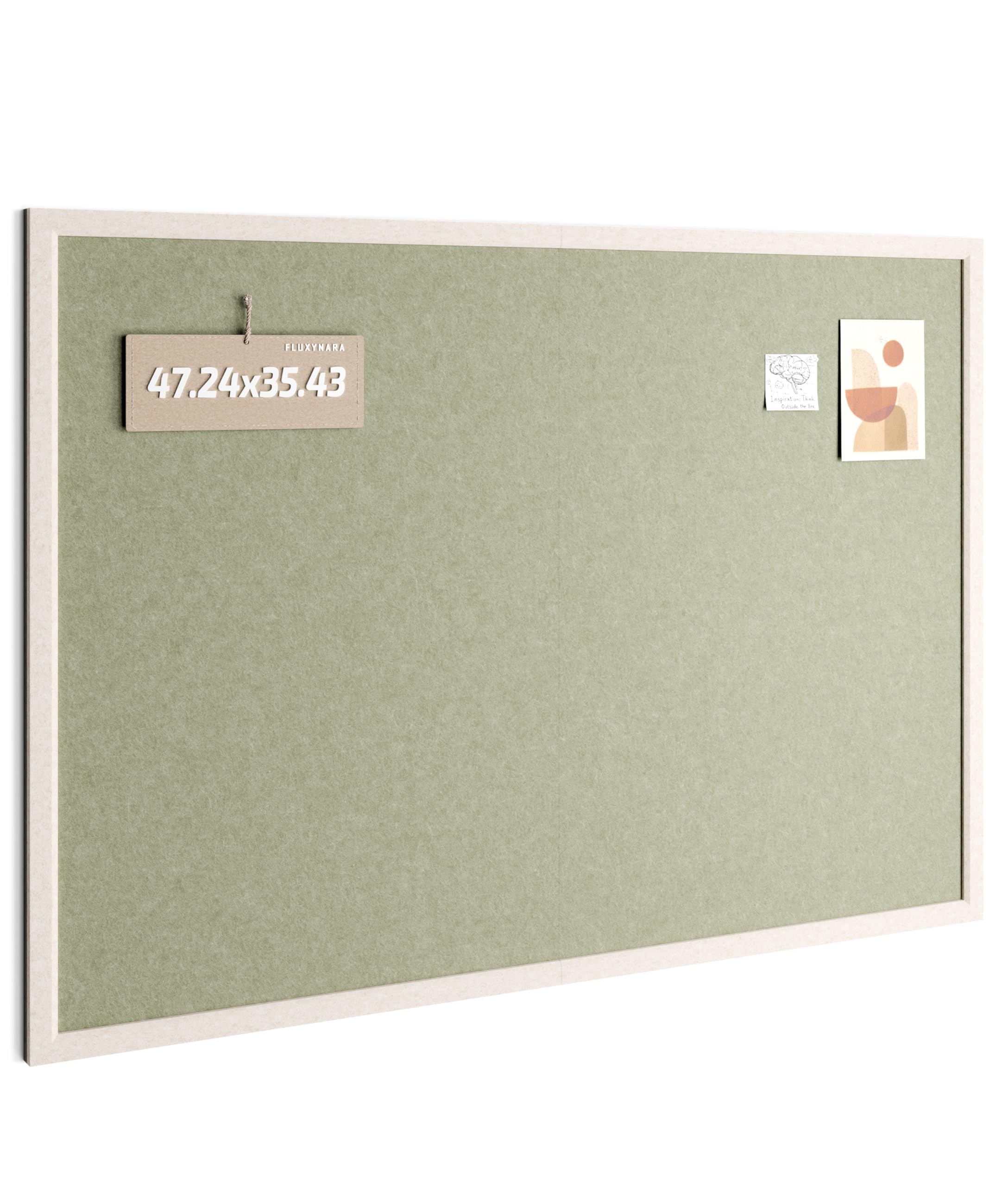 Fluxynara Foldable Cork Board Alternative, Felt Bulletin Board 120 x 90 cm Oatmeal Frame with 36 Adhesive Tabs, Pin Board for Home Office, Classroom, Entryway, Kitchen Wall Decor—Sage