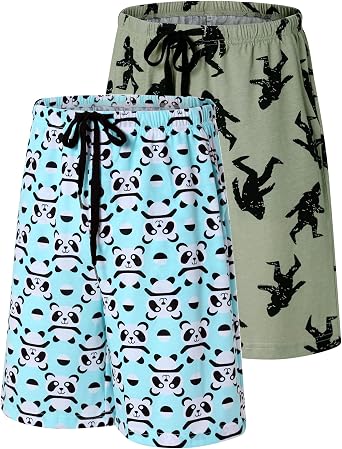 ENJOYNIGHT 2 Pack Mens Pajama Shorts Cotton Sleep Bottoms with Pockets | Soft & Skin-Friendly, Elastic Waistband Drawstring, Lightweight Mens Lounge Shorts