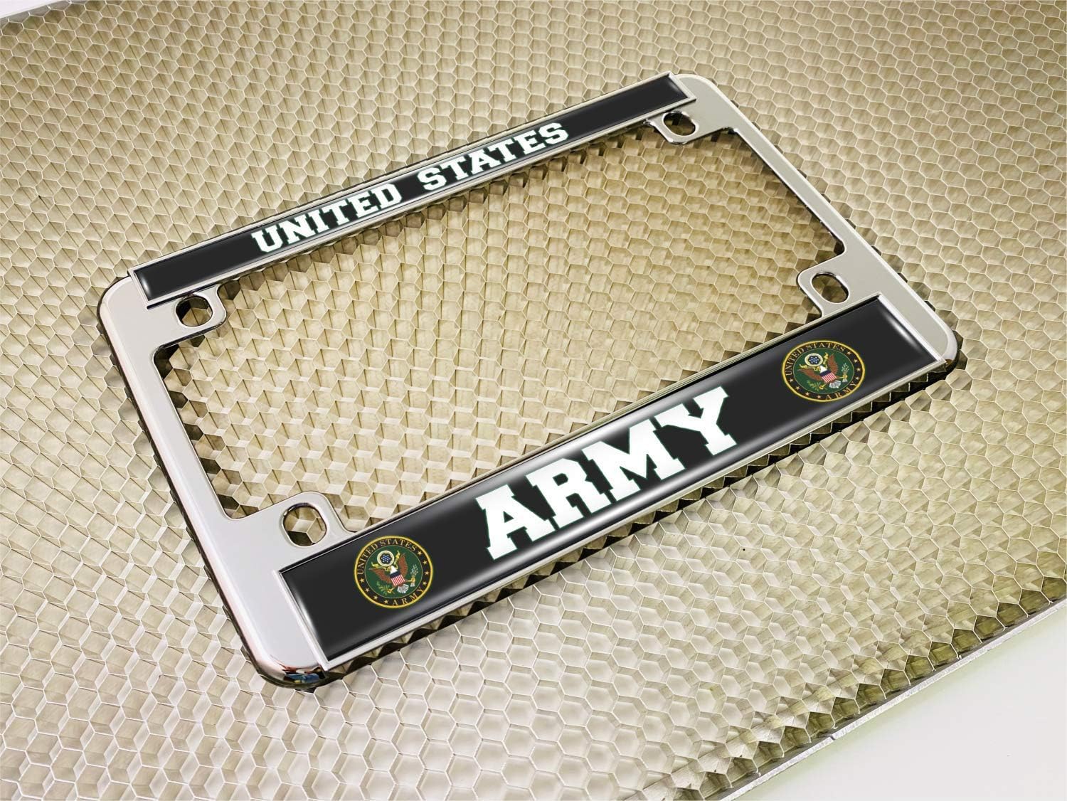 [Officially Licensed Product] - Motorcycle Metal License Plate Frame with United States Army Design - Chrome
