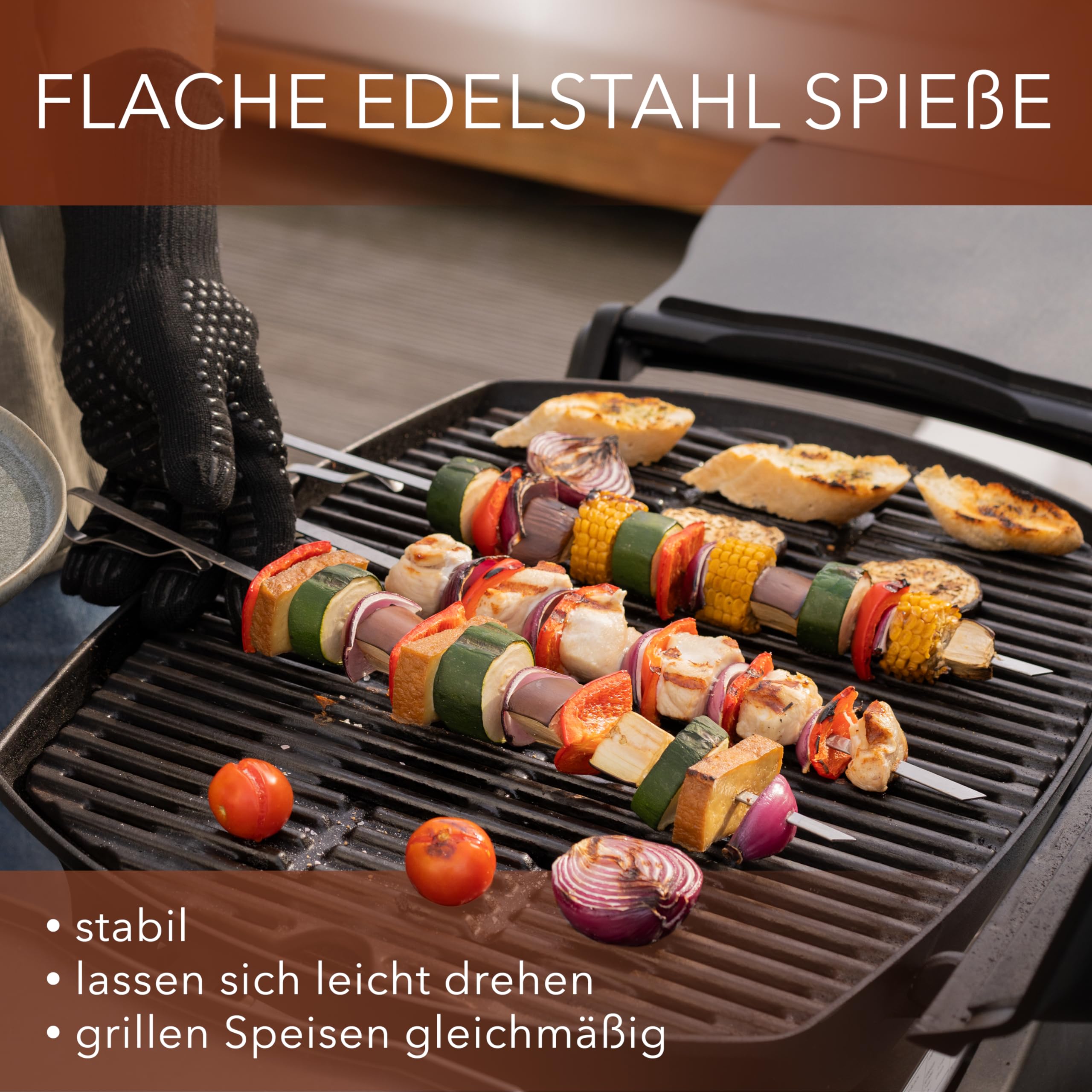 AVANA Grillspieße aus Edelstahl 10 Stück Wiederverwendbar Schaschlikschpieße 43cm Grill Kebap Schampura Fleischspieße lange Spieße für Fleisch & Gemüse