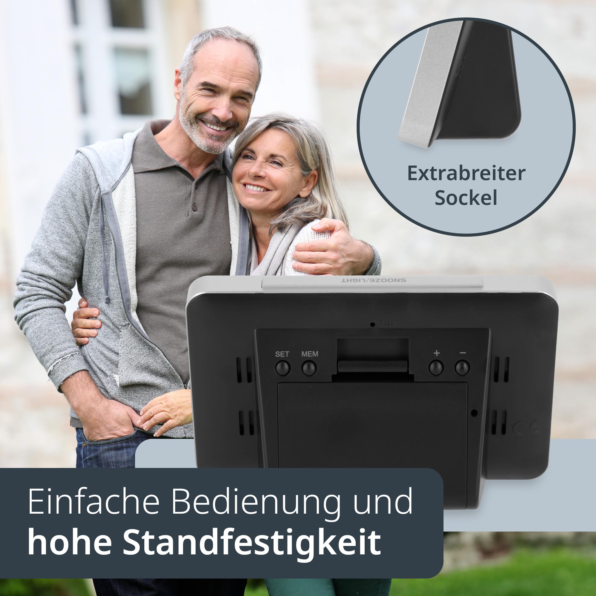 ADE Digitale Wetterstation Funk mit Außensensor | Innen und Außentemperatur | Luftfeuchtigkeitsmesser | animierte Wettervorhersage | Funkwecker mit Schlummerfunktion | schwarz