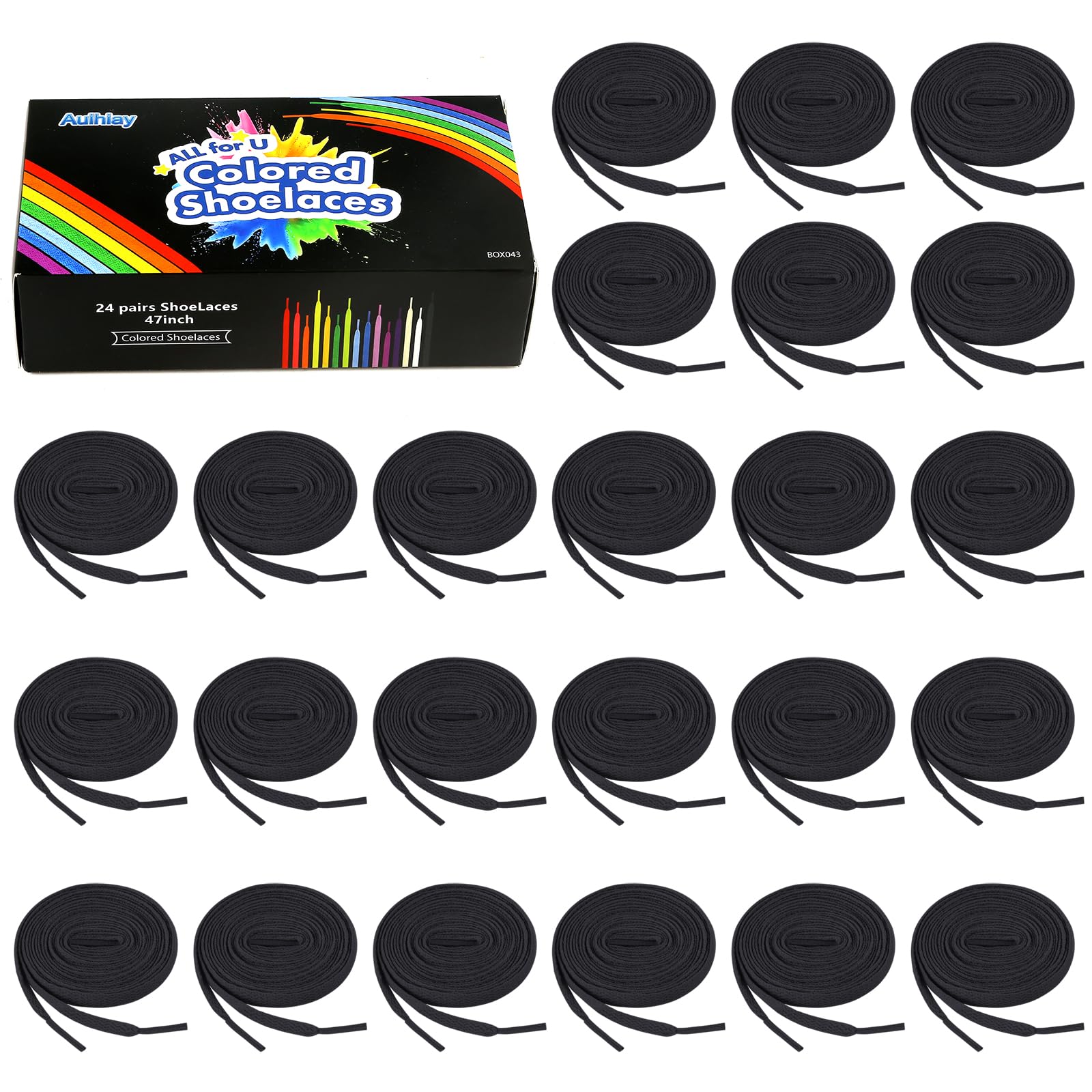 Auihiay 24 Pairs Flat Colored Shoelaces Shoestrings for Sneakers Skate Shoes Sport Shoes Boots