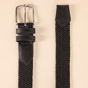 Amazon Essentials Men's Stretch Woven Braid Belt with Metal Buckle