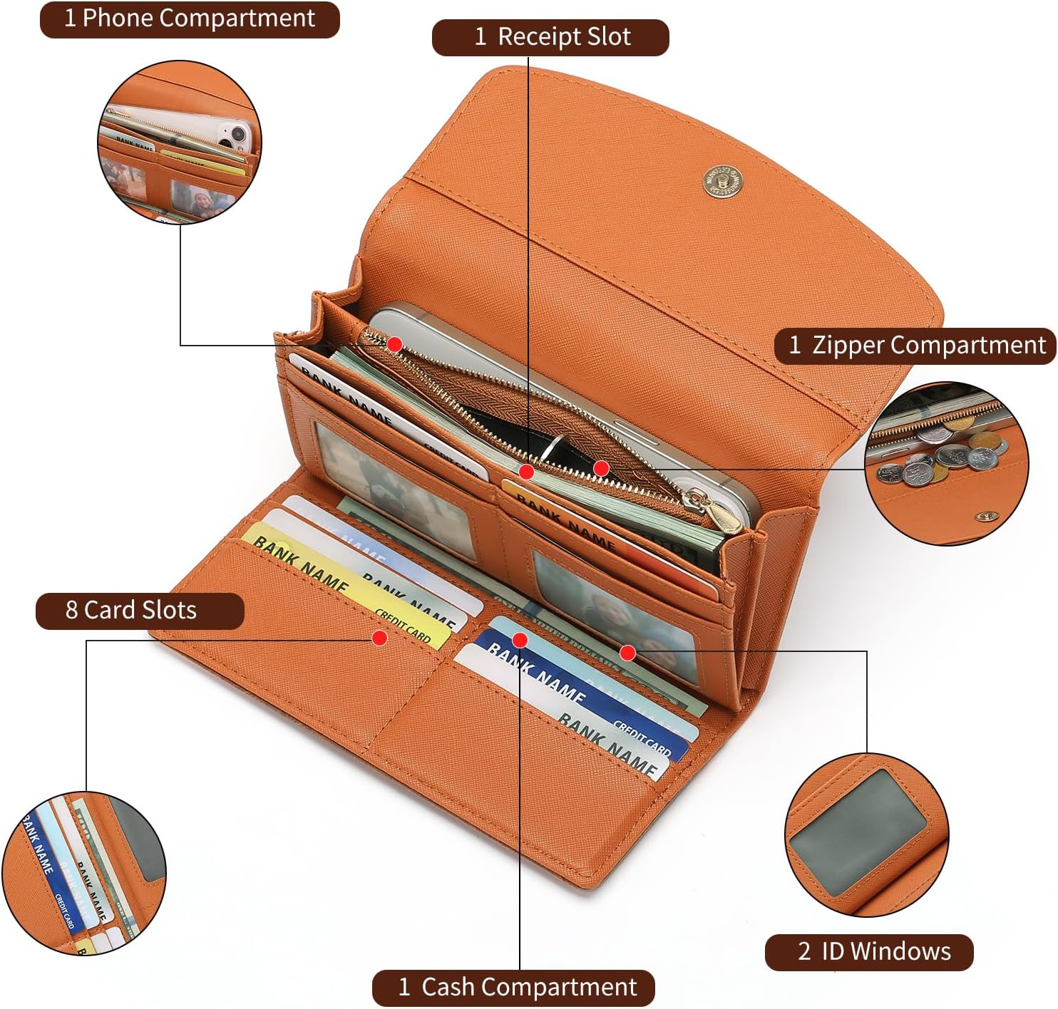 Womens Wallet Large Capacity Leather RFID Blocking Wallets for Women Clutch Credit Card Holder with Zipper Pocket - Image 3