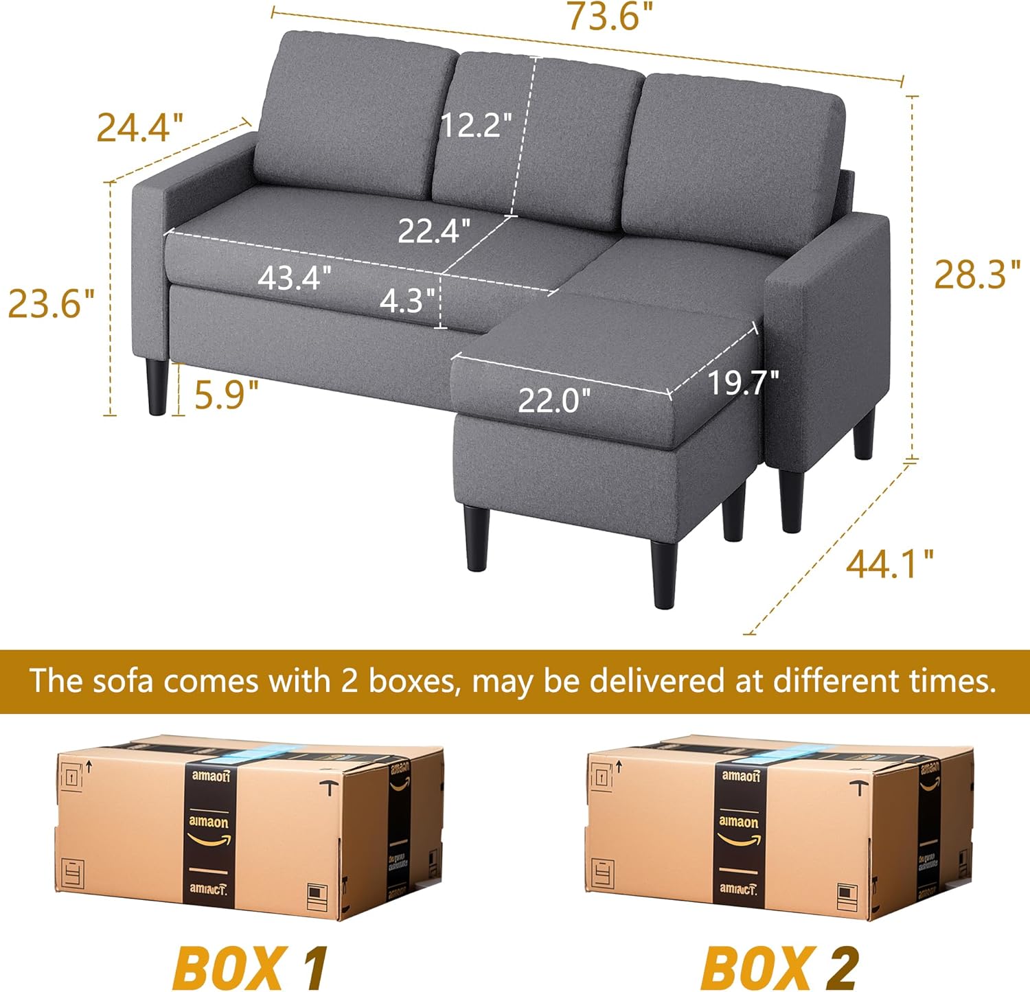 Shintenchi Small Convertible Sectional Sofa Couch with
