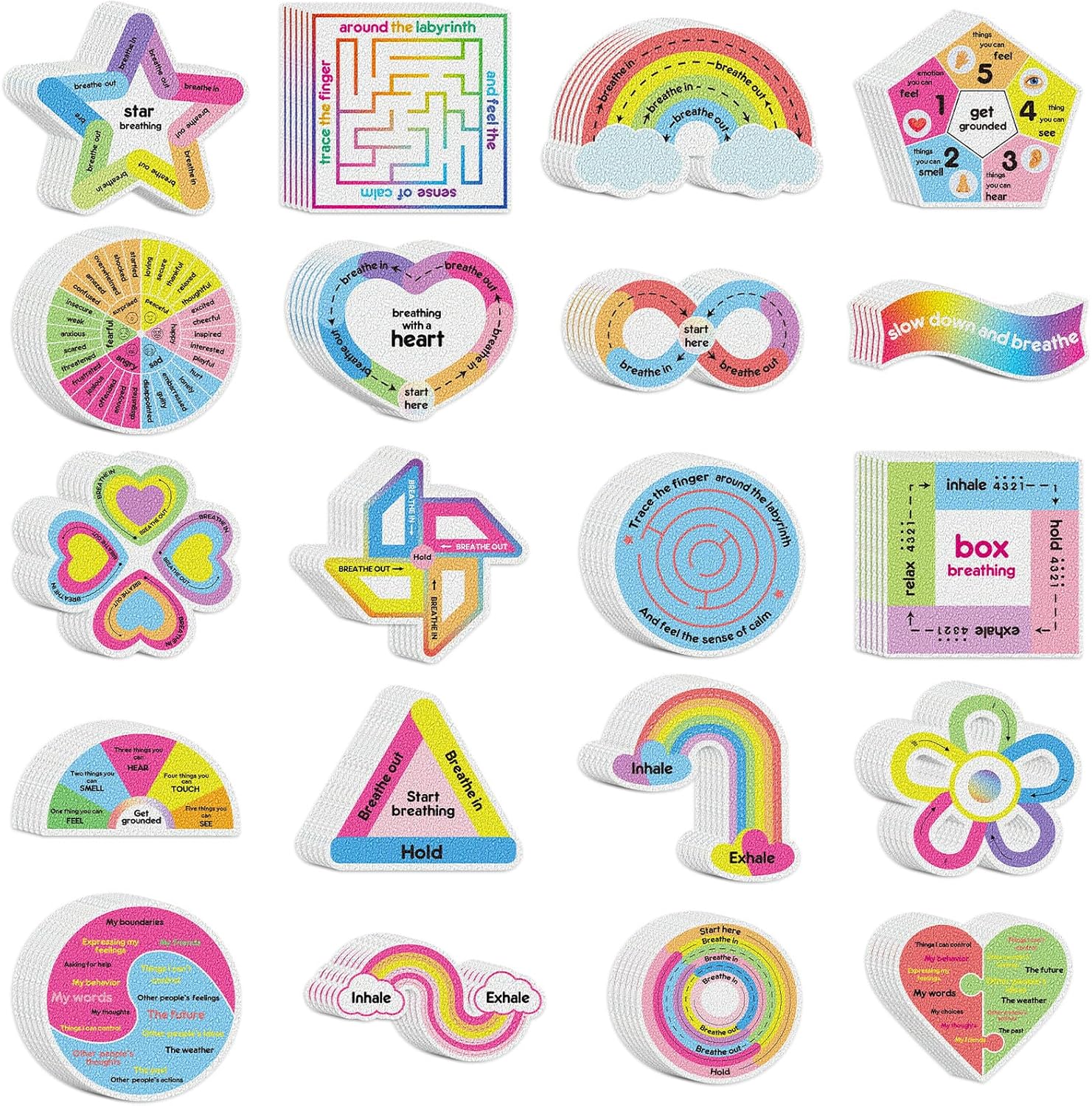 Libima 180 Pcs Anxiety Sensory Stickers Anxiety Textured Stickers Mindfulness Decals Fidget School Counselor Supplies Calming Breathing Sensory Relief Items for Office Classroom(Bright Colors)