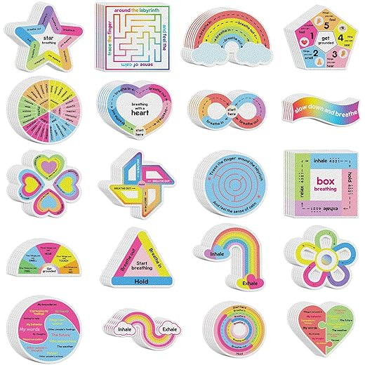 Libima 180 Pcs Anxiety Sensory Stickers Anxiety Textured Stickers Fidget Mindfulness Decals School Counselor Supplies Calming Breathing Sensory Relief Items for Office Classroom(Bright Colors)