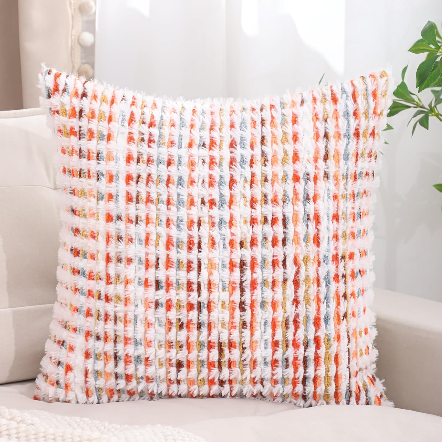 LUOYEHK Boho Throw Pillow Covers 22x22 Inch Set of 2 Chenille Tufted Pillowcase Farmhouse Neutral Cushion Covers for Couch Sofa Bed Living Room, Orange Red