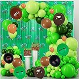 Miner Pixel Crafting Birthday Party Balloons Decoration Supplies - 123 Pcs Balloon Garland Arch Kit & 2 x 3.3x6.6 FT Foil Fringe Curtains