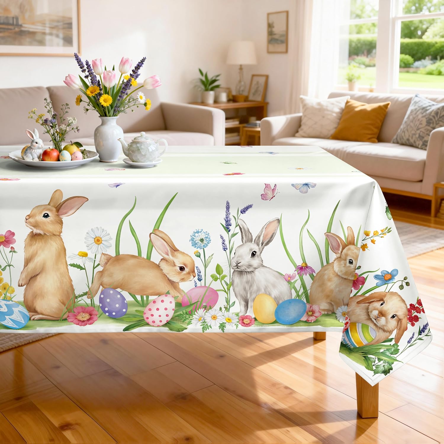 Easter Bunny Polyester Tablecloth Rectangular 152 x 304 cm Washable