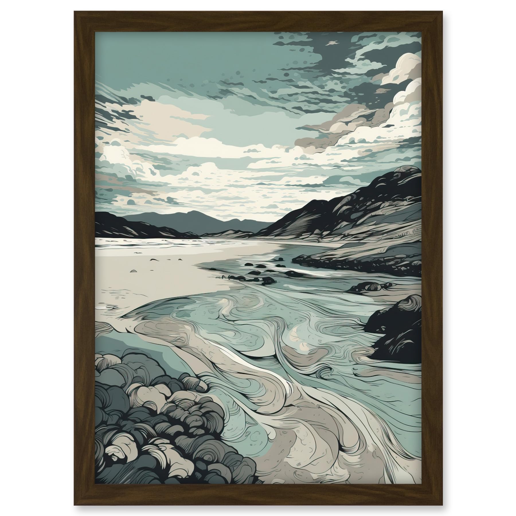 Artery8 Luskentyre Beach Coastal Landscape Illustration Artwork Framed A3 Wall Art Print