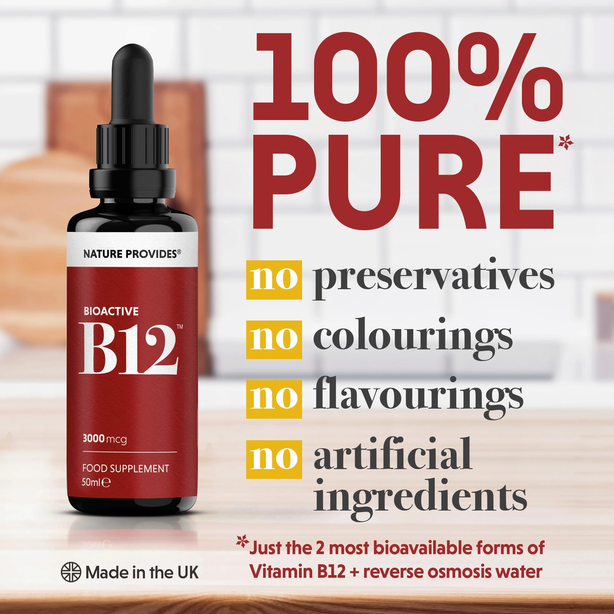 Vitamin B12 Liquid Drops (3000 mcg) Made in UK by Nature Provides