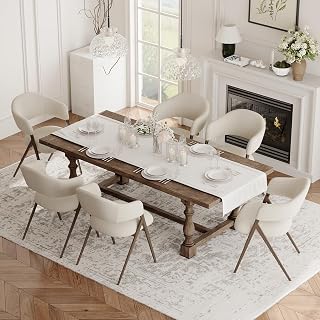 COLAMY Dining Chairs Set of 6, Modern Fabric Upholstered Dining Room Kitchen Side Chairs with Iron Legs, Open Back and Padded Seat for Living Room/Restaurant/Cafe, Beige - Amazon product rated Grade A