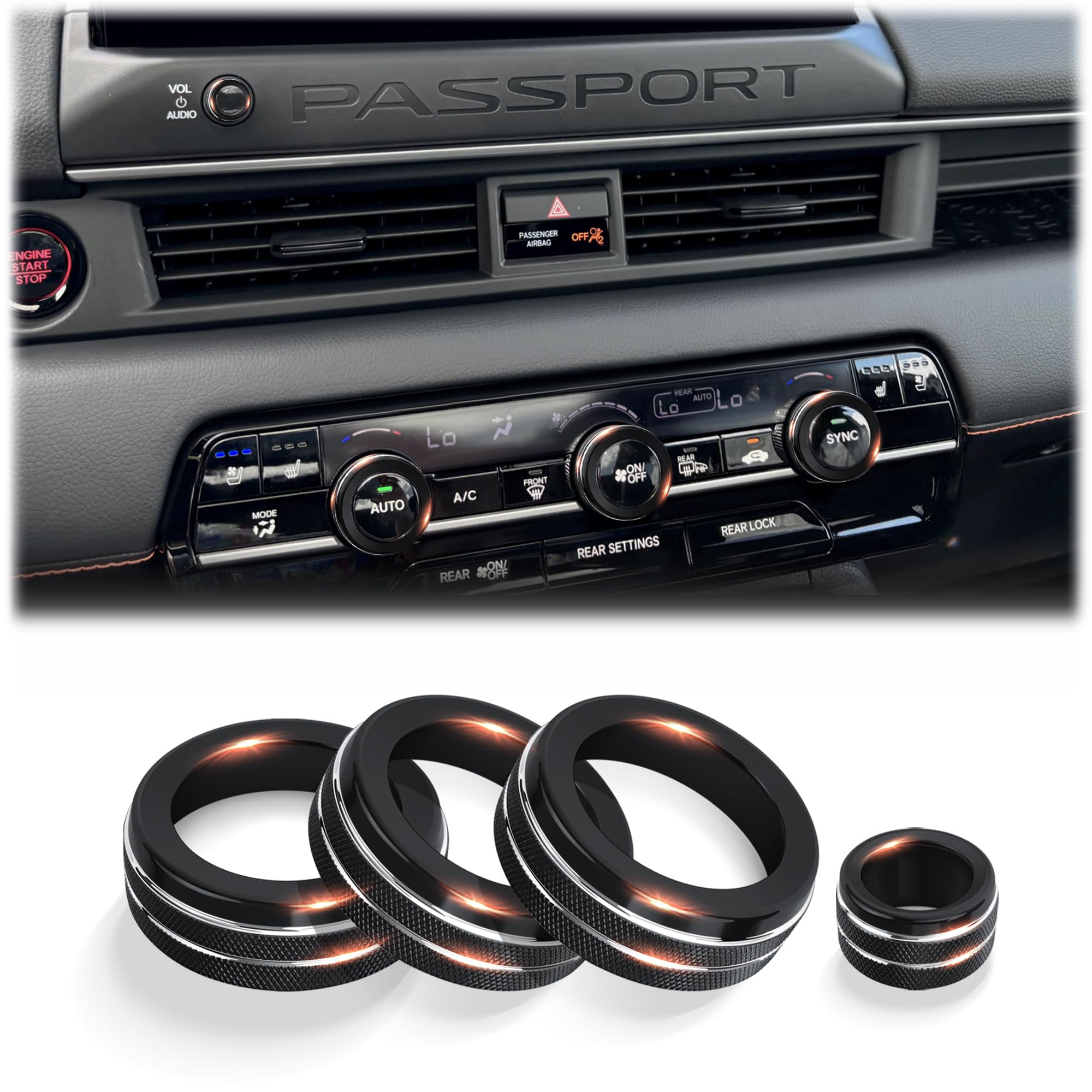 For 2026 Honda Passport / 2026 Pilot Accessories, 4PCS Knob Covers, Black