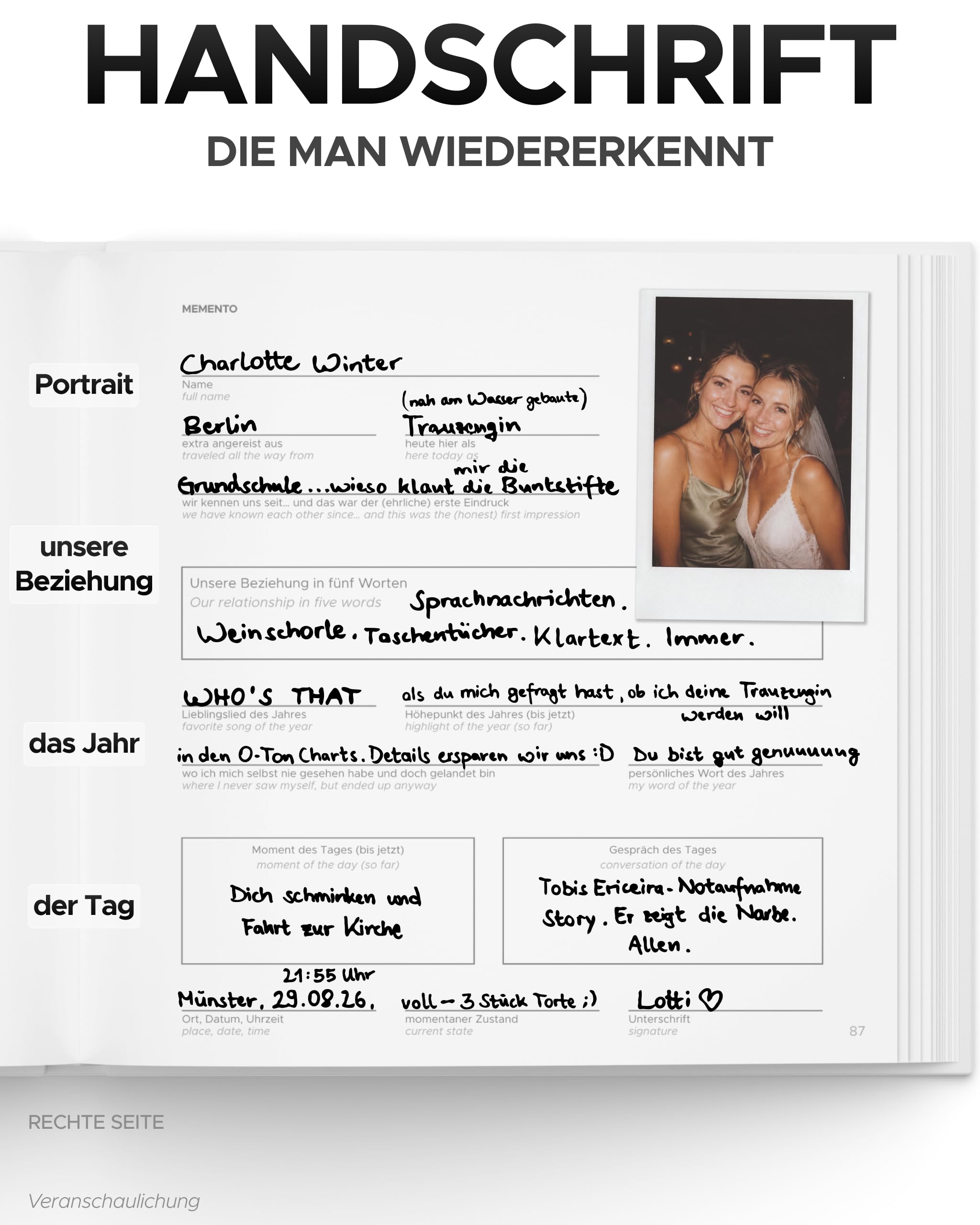 Libro de visitas de boda con notas y páginas en blanco para rellenar