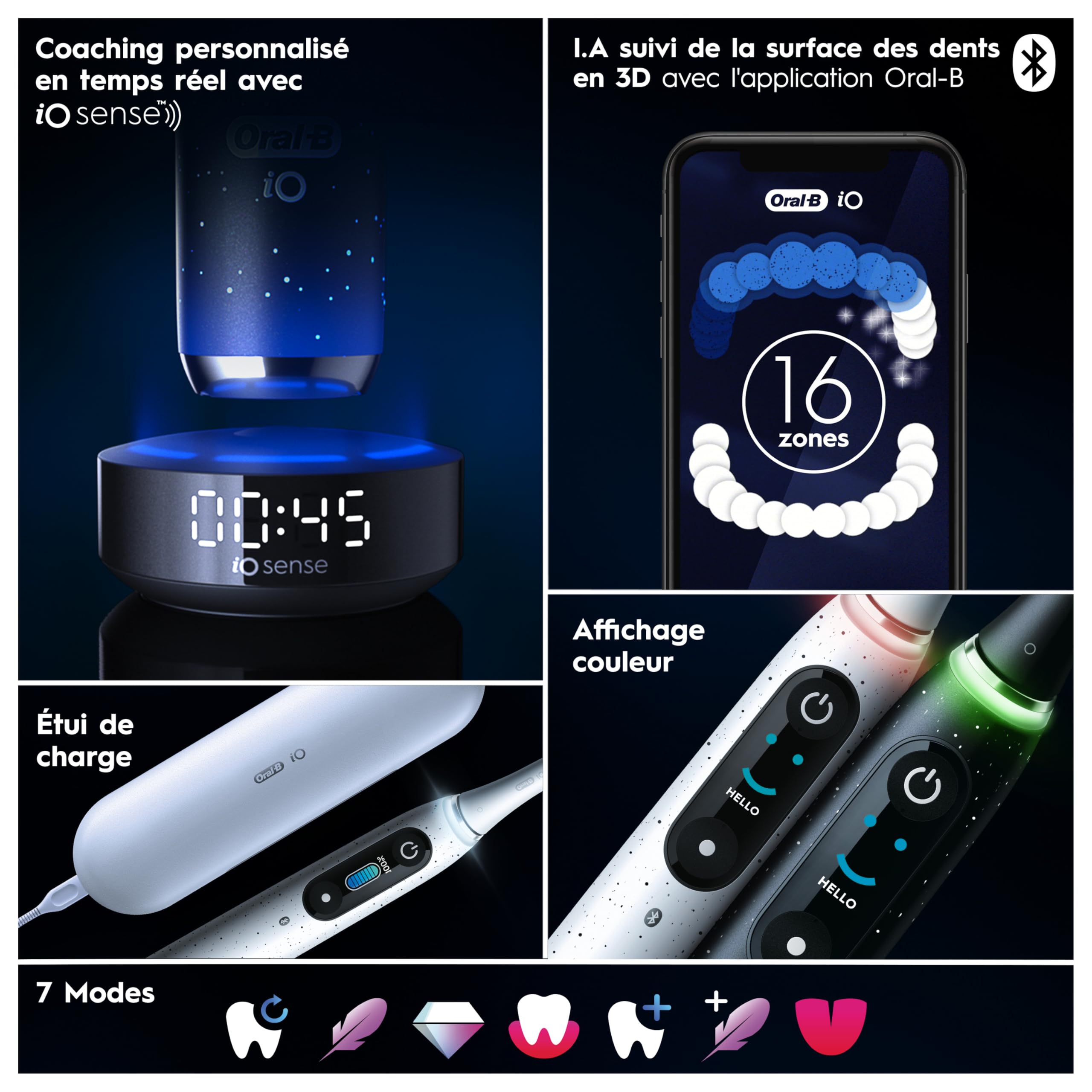 Oral-B Brosse à Dents Electrique iO 10, 3 Brossettes de Rechange, Noire– 7 Modes de Brossage dont Blancheur et Soin des Gencives, Capteur de Pression, Batterie Rechargeable, Guidage IA, Etui