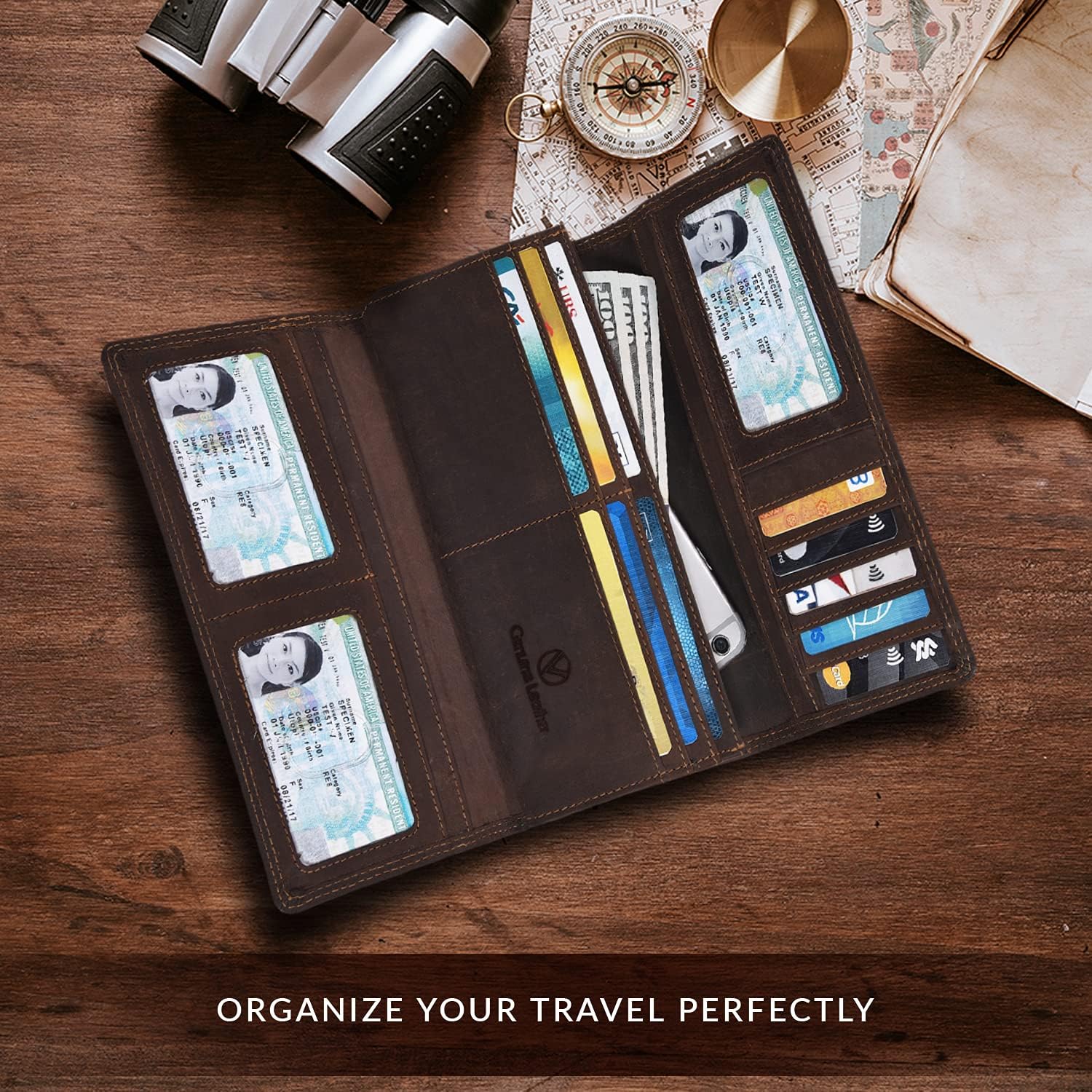 VALENCHI Women's Leather Wallet - RFID Blocking Wallet - Ladies Clutch Hand Purse With Card Holder Slots (Brown Crazy Horse LW01) - Image 6