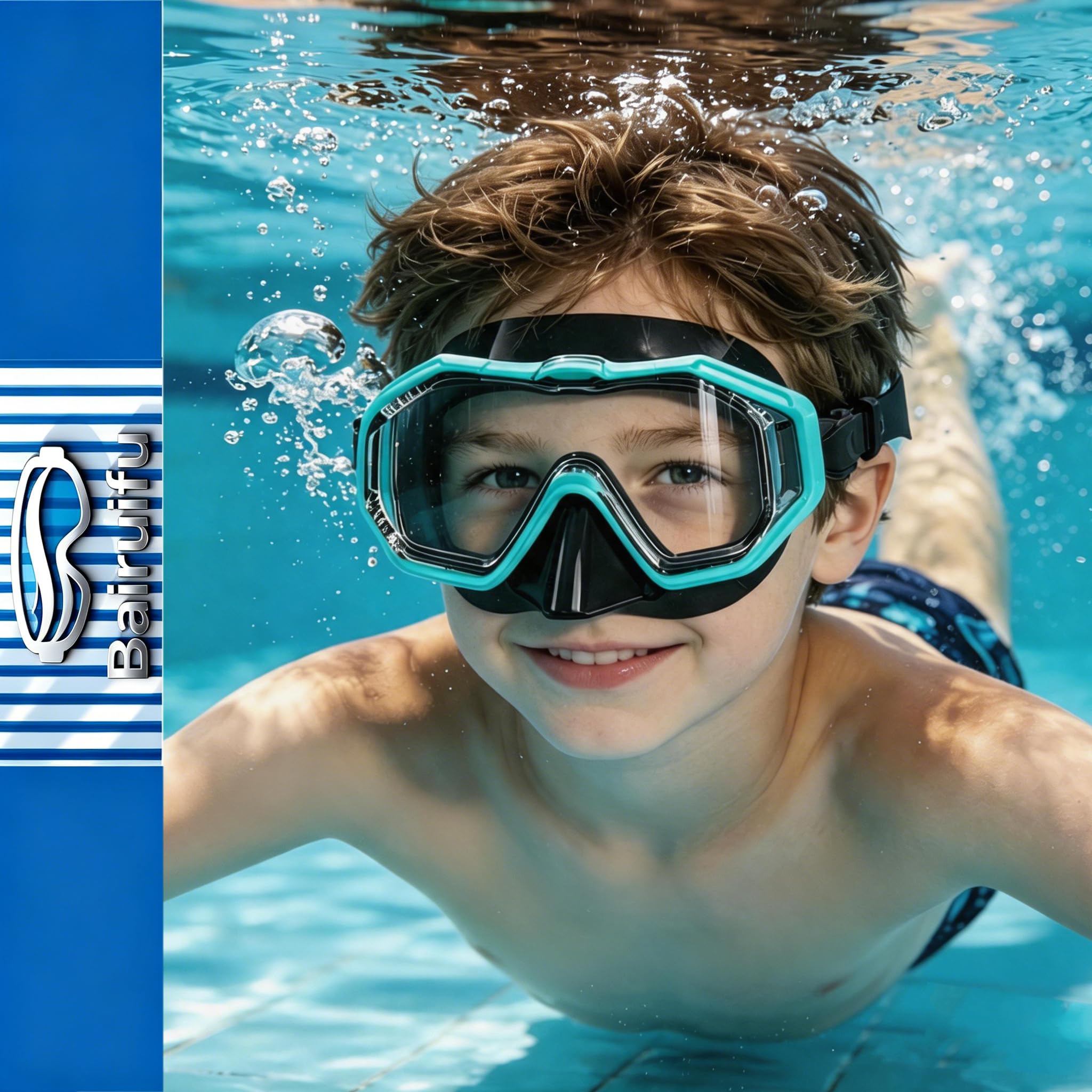 Occhialini da nuoto per bambini dai 4 ai 16 anni, anti-rottura, anti-appannamento, vista panoramica a 180°, occhialini da nuoto con copertura per il naso