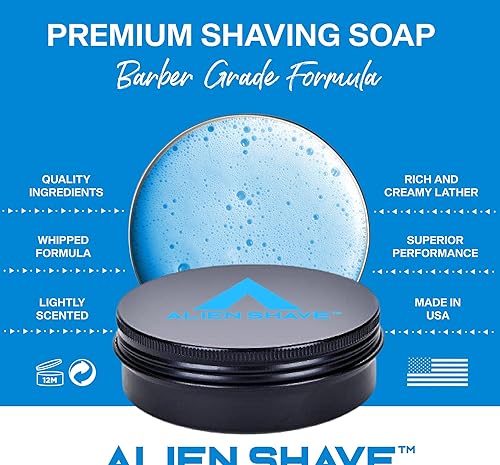 Miniatura 20 de Jabón de afeitar prémium para hombres. Alimentado con aceite de coco, manteca de karité y leche de cabra. 3.6 onzas (paquete de 1) (bárbaro)