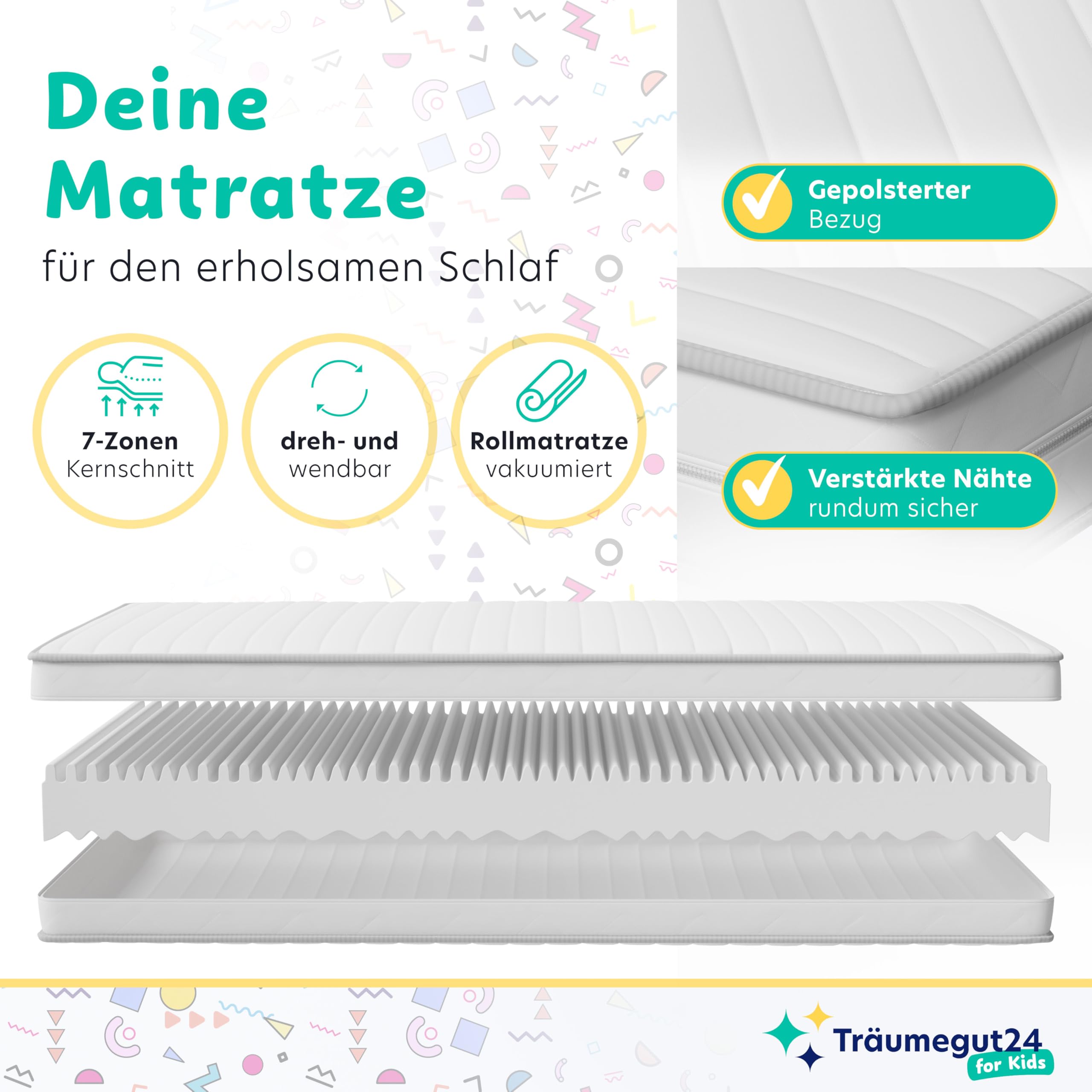 Träumegut24 - Matratze für Kinder & Jugendliche - 90x200 cm | H2&H3 | Schaumstoffmatratze | Hautfreundlicher & waschbarer Bezug | Oeko-TEX Zertifiziert | (90 x 200 cm, H2&H3, 10 cm)