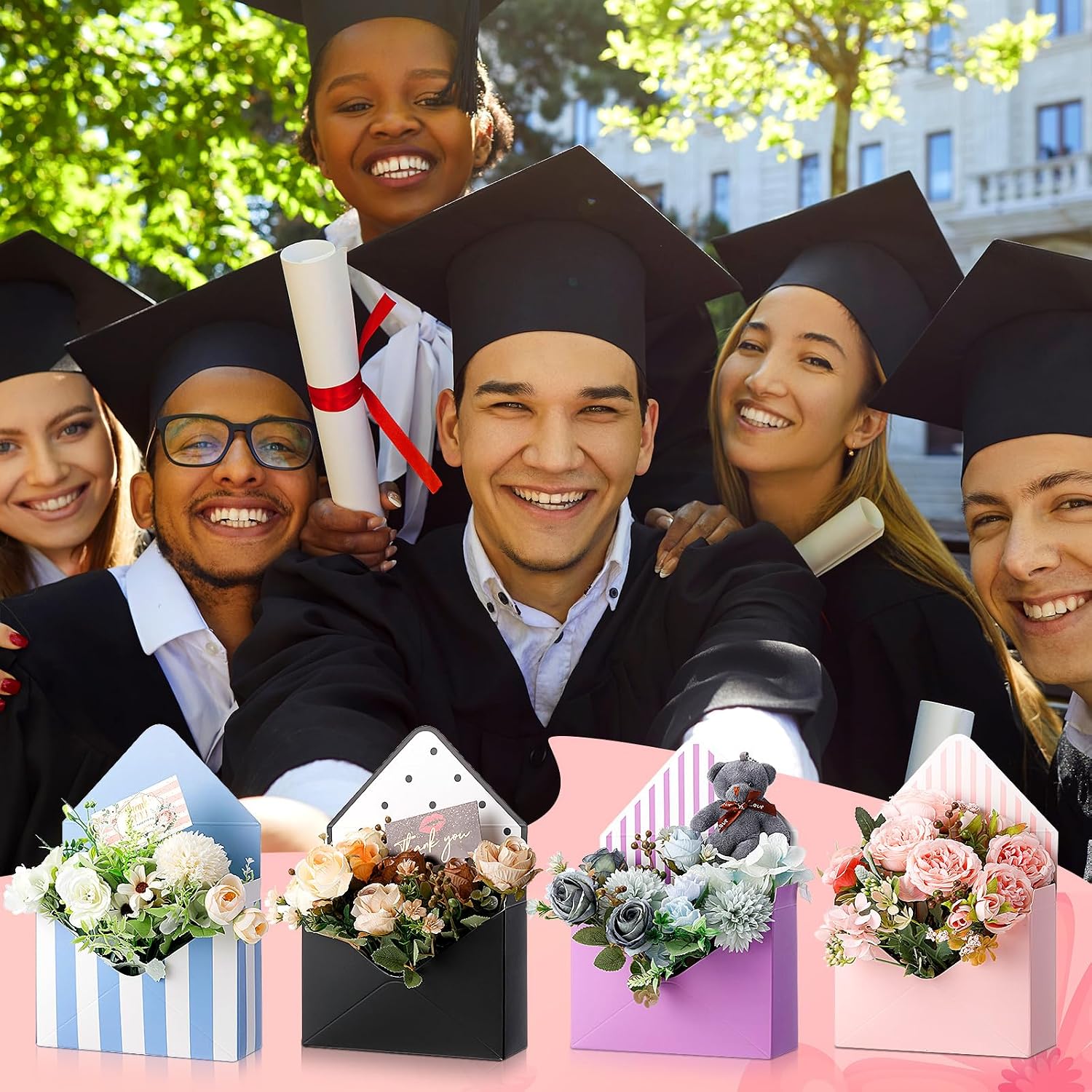 Geyee 32 Pcs Mother's Day Florist Bouquet Envelope Boxes Flower Bouquet Packaging Gift Paper Boxes Gift Wrapping Envelope Box Flower Bags for Graduation Valentines Wedding Party
