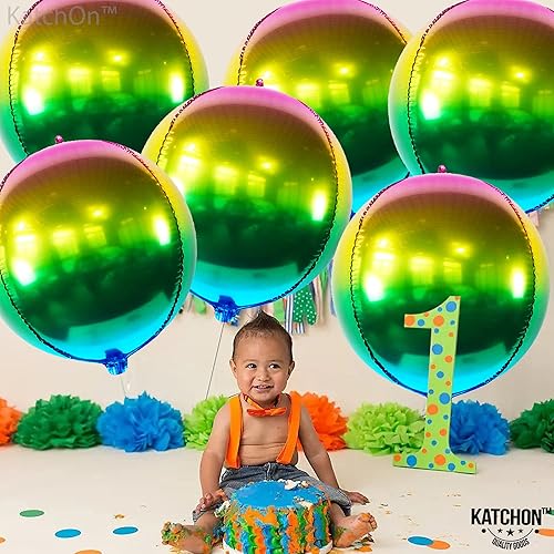 Miniatura 2 de KatchOn, Globos metálicos degradados de 22 pulgadas, paquete de 6, globos redondos de arcoíris 4D de 360 grados, globo arcoíris degradado para