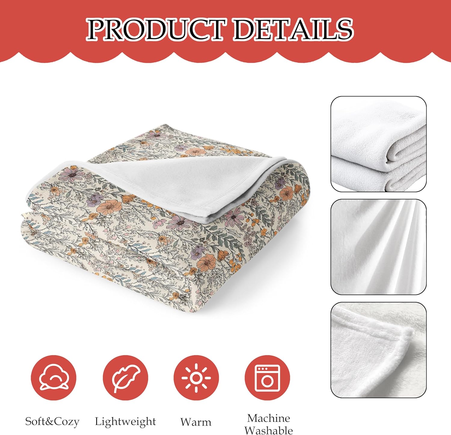 Vintage Floral Blanket - Wildflower Throw Blanket, for Couch & Bed, 50x60 Inches - Image 3