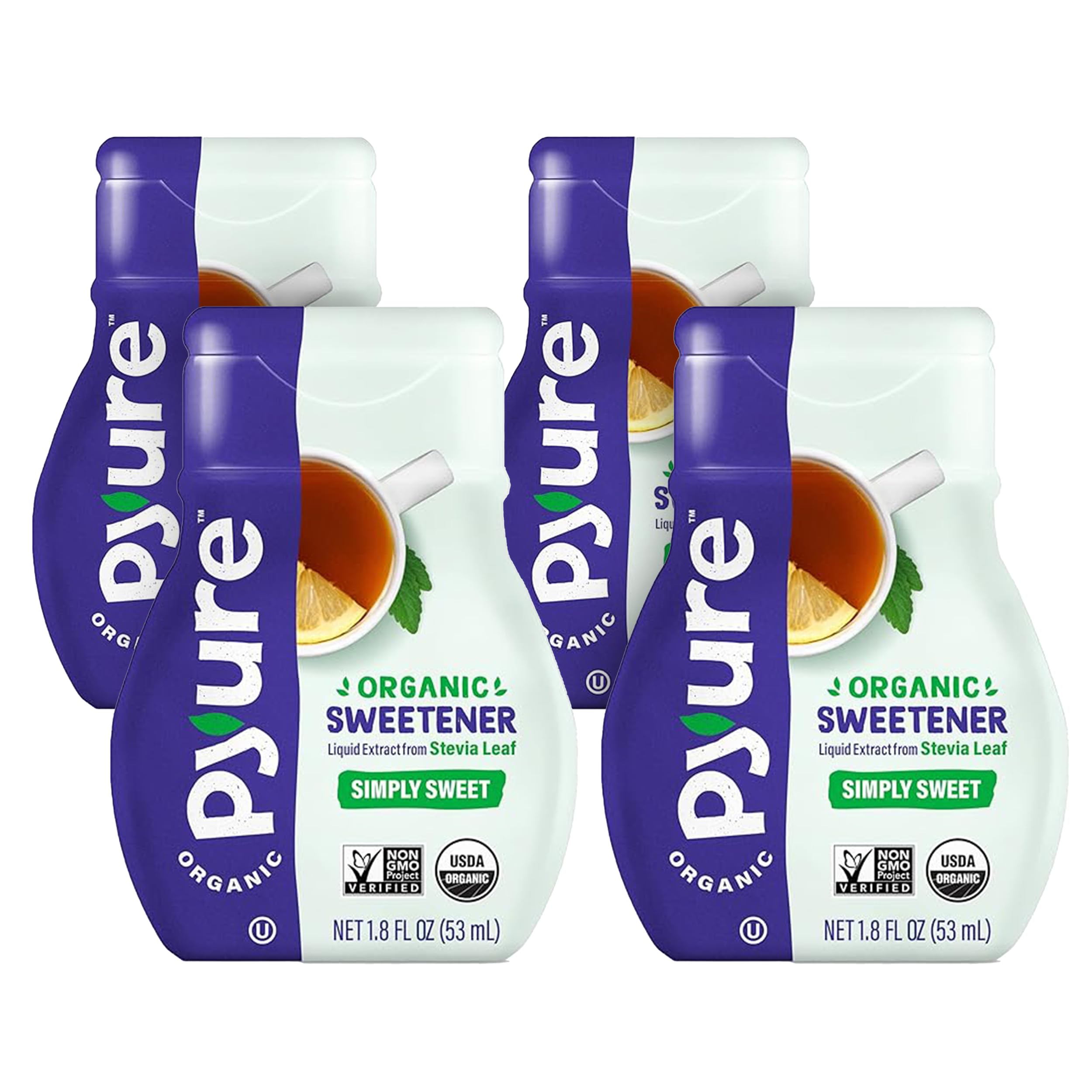 Pyure Organic Stevia Liquid Sweetener Keto Sugar Substitutes, Zero Calorie, Zero Sugar, Zero Carb, Plant-Based Sugar Free Liquid Stevia Extract, Simply Sweet, 1.8 oz (Pack of 4)